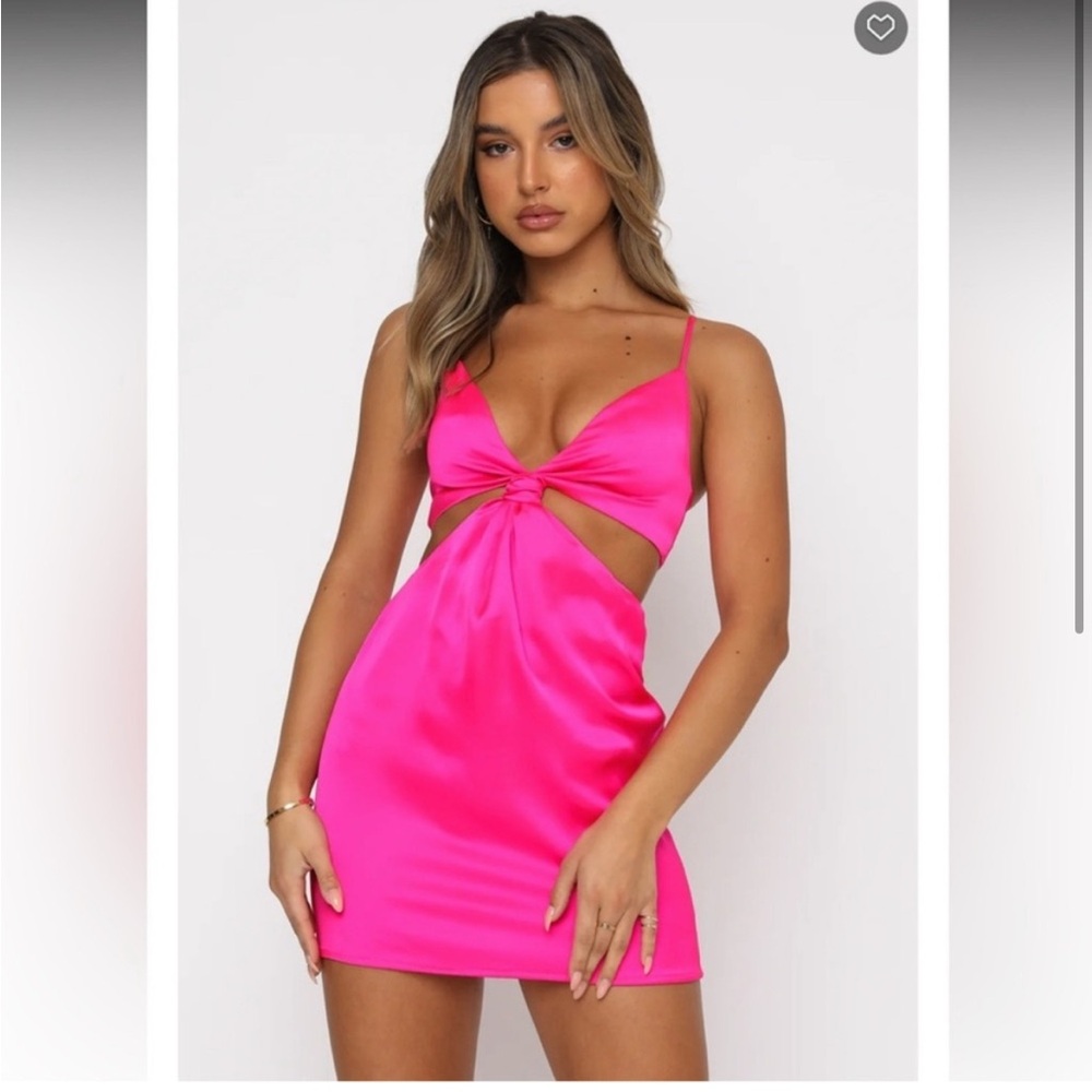 White Fox let’s run away cutout satin knot front mini dress hot pink size small